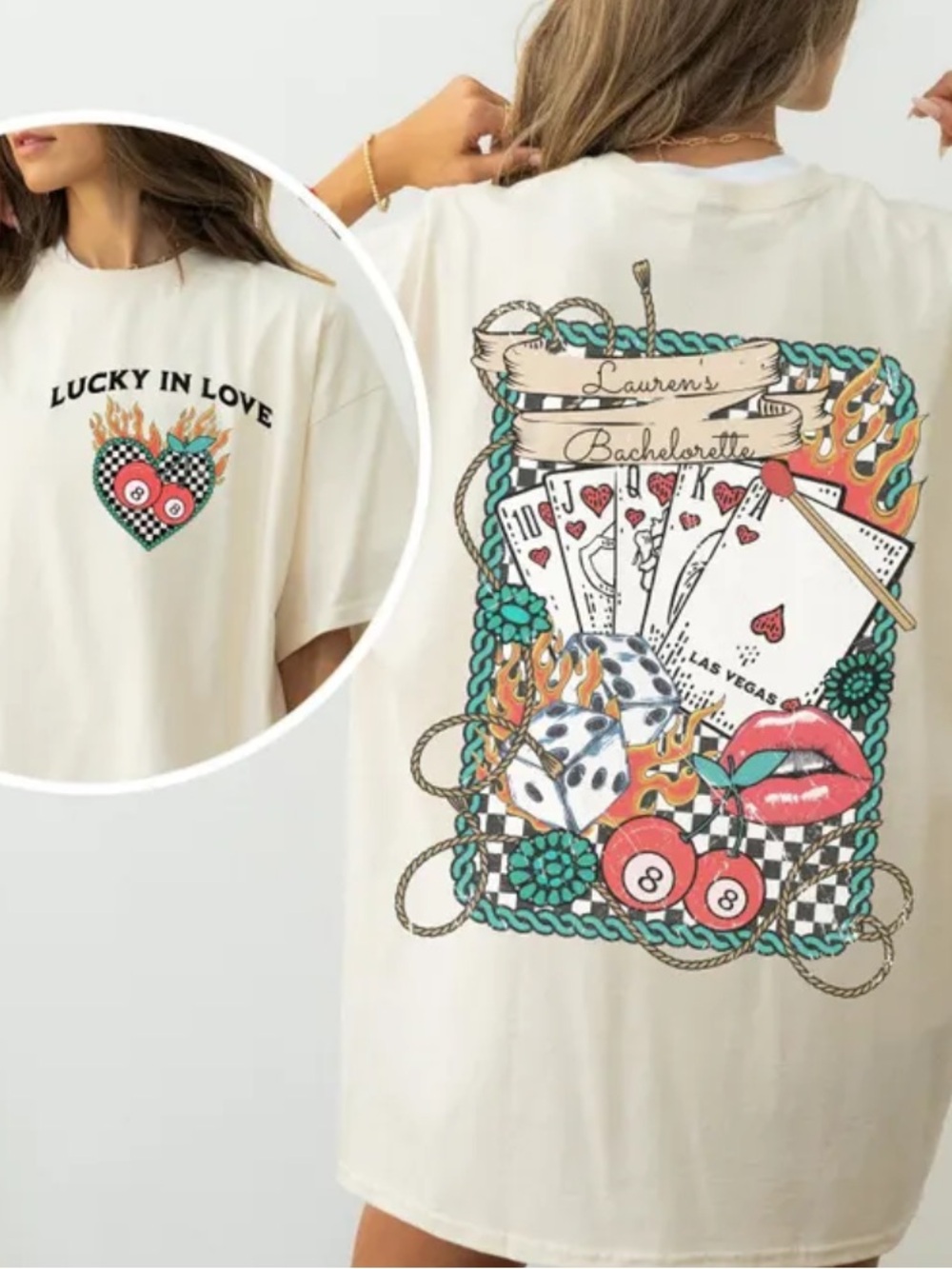 Off White Graphic Tee with Retro Vegas Motif